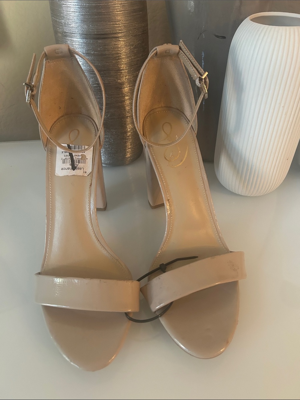 Sam Edelman Nude Ankle-Strap Block Heel Sandals
